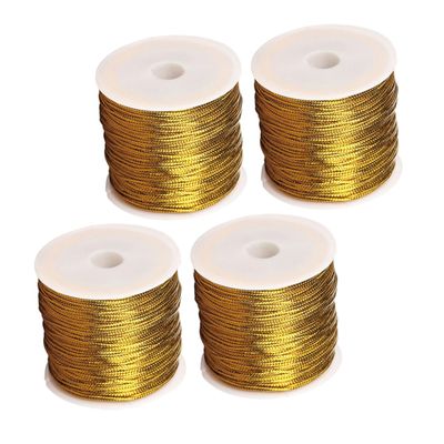 DirectNine Basics 4rolls Gold Elastic Cord Decorative Craft Rope for Packaging Wrapping and Crafts and Stretchy Twine for Secure Binding Elegant Gold