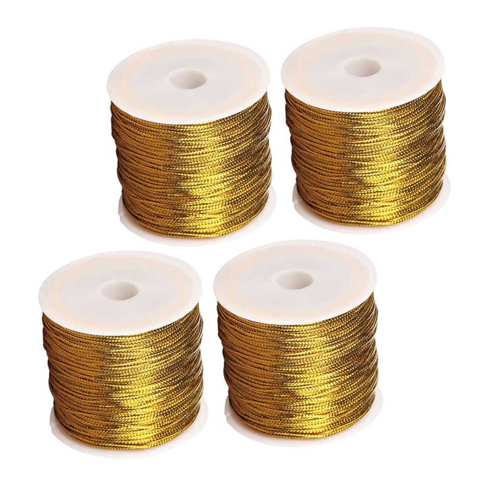 DirectNine Basics 4rolls Gold Elastic Cord Decorative Craft Rope for Packaging Wrapping and Crafts and Stretchy Twine for Secure Binding Elegant Gold