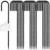 Besitu 24 inches J Hook Rebar Stakes (16-Pack), Extra Long Garden Stakes with Chisel Point End Steel Rebar Ground Stakes for Tent Chain Link Fence and Outdoor Decorations Black Coated view 1