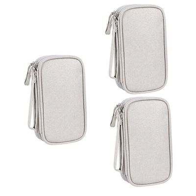 DOITOOL 3pcs Electronics Organizer Bag Portable Earphone and Charger Storage Case Compact Pouch for Cords and Accessories Travel-Friendly Design Zipper Closure Grey