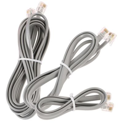 DOITOOL 3pcs Telephone Extension Cord with Pc Connectors Flat Cable for Landline Phones Includes and Lengths Durable and Wear-Resistant Silver Gray