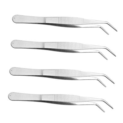 jojofuny Precision Angled Tweezers 4 Pack 4cm Stainless Steel Non-magnetic for Lab and Jewelry Use