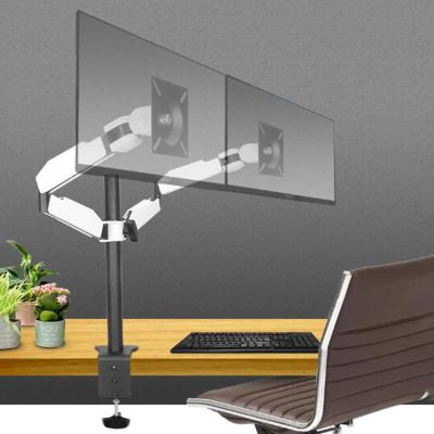 Universal TV Stand Dual Monitor Stand, Height Adjustable Gas Spring Double Arm Monitor Mount Desk Stand Fits Two 20 to 27 Inch Screens, Max VESA 100x100mm