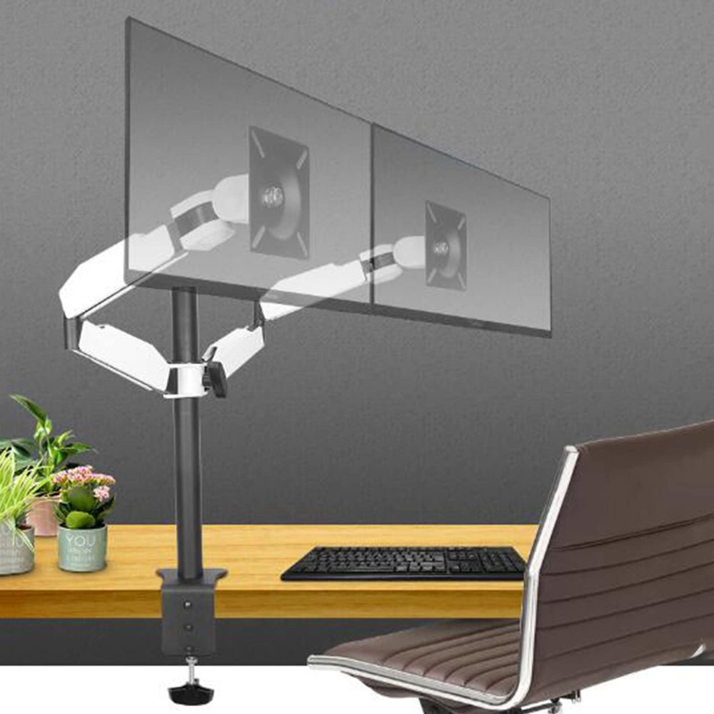 Universal TV Stand Dual Monitor Stand, Height Adjustable Gas Spring Double Arm Monitor Mount Desk Stand Fits Two 20 to 27 Inch Screens, Max VESA 100x100mm