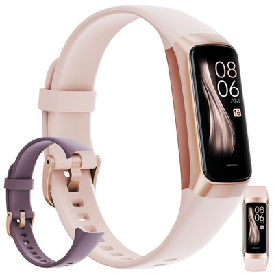 Fitness Tracker, Step Tracker Sport Bracelet Pedometer Calories Women, 1.1" AMOLED Smartwatch 3ATM Waterproof with Blood Pressure/Heart Rate Monitor for Men, Smart Watch for Android/iOS Phones (Pink)