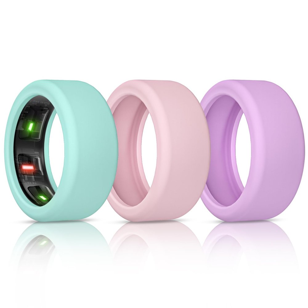 BandSmith Silicone Ring Cover Compatible with Oura Ring Protector, Elastic Case for Oura Ring Gen 4/3 Working Out - Patent Protected (Pink+Purple+Teal, S for 678910)