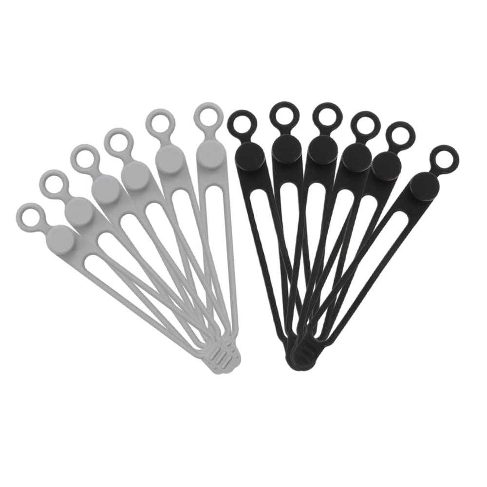 Veemoon 12pcs Reusable Silicone Cable Ties Flexible Wire Organizers for Home Office Outdoor Use Sturdy Multi-purpose Cord Management Straps Black Gray