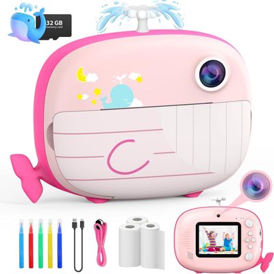 Usteetic Kids Instant Print Camera - 12MP Ink Free Printing for Kids Aged 3-10 - Selfie Camera for Boys & Girls - Pink