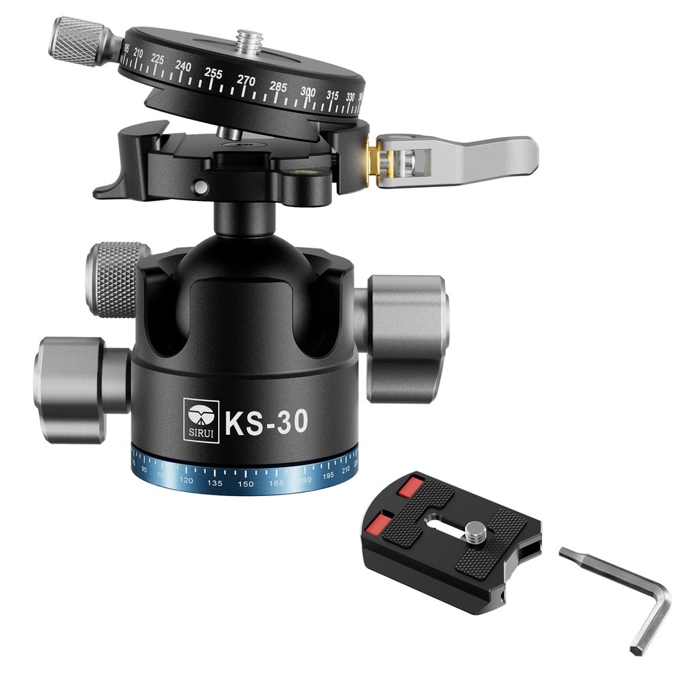SIRUI 36mm Low Profile Ball Head KS-30, 360 Double Panoramic Aluminium Alloy Tripod Head for Camera, Camcorder, Professional Heavy Duty Ball Head for Tripod, Monopod, Camera Slider, Max Load 20KG