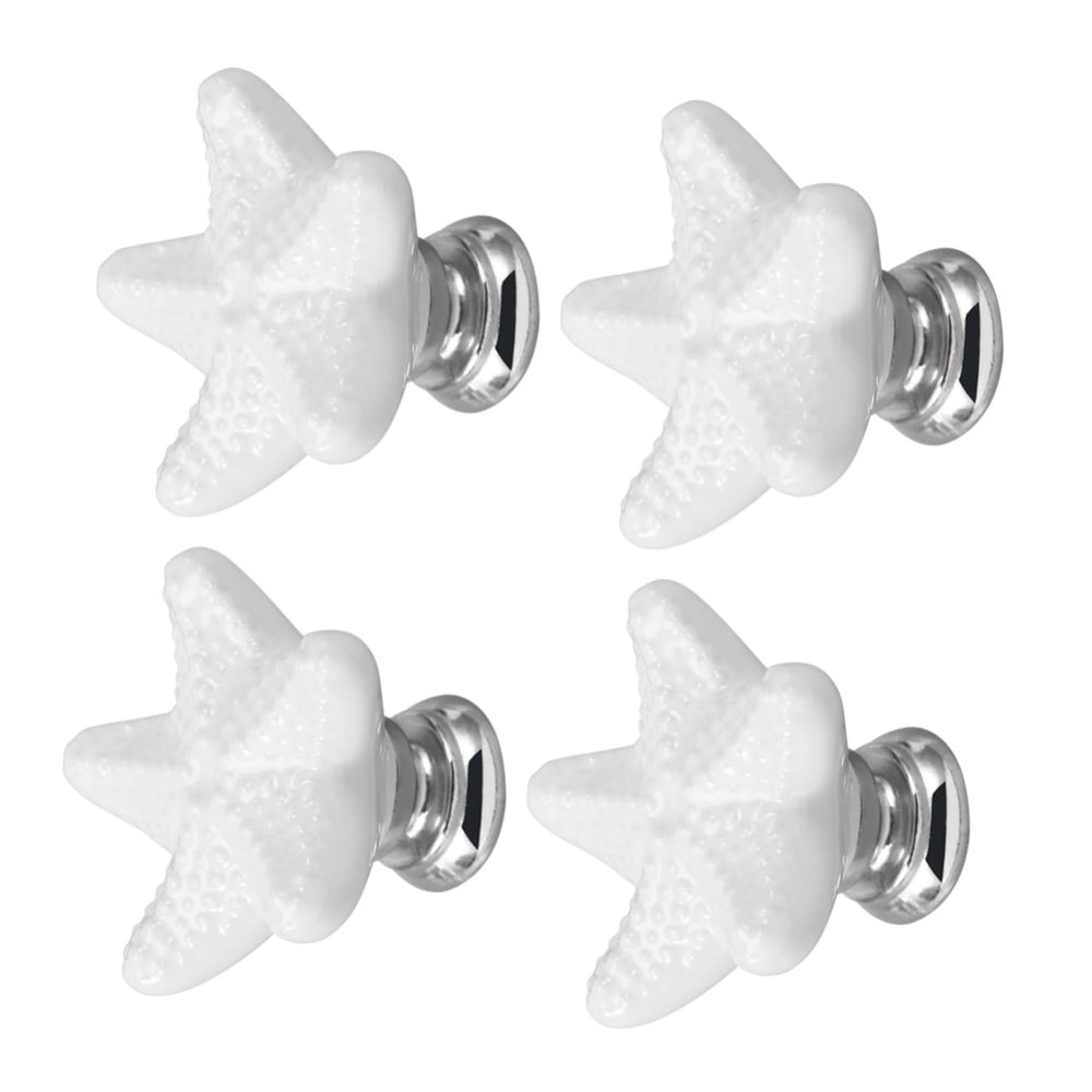 BUTIFULSIC 4 PCS Ceramic Sea Star Cabinet Knobs Elegant Drawer Pull Handles for Kitchen and Furniture White Easy Installation Suitable for Cabinets and Closets