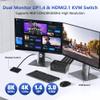 KVM Switch 4 Computer 2 Monitor - 8K@60Hz 4K@120Hz HDMI and Displayport Dual Monitor KVM Switcher for 4 PC 2 Monitor, with Desktop Controller view 4