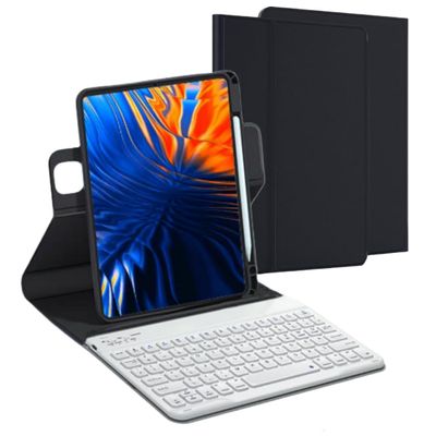 AnMengXinLing for iPad Air 11 inch (M3/M2) Case with Keyboard, Vertical Keyboard Case for iPad Air 5th/4th Gen, Clear Back Case with Magnetic Detachable Keyboard, 360 Rotate-Black+White