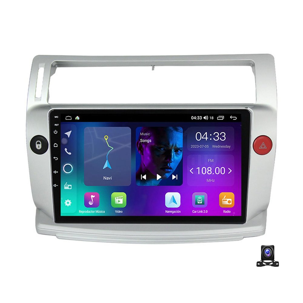 DEHIWI 9 Inch Android 13 Car Stereo Multimedia Car Radio for Citroen C4 2004~2014 GPS Navigation MP5 Player with 4G/USB/RDS/DSP/Carplay/Auto+ AHD Backup Camera,Silver,4 Core NF1 1G+32G