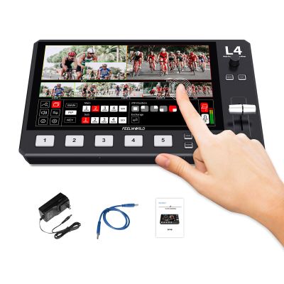 FEELWORLD Multi Video Switcher 10.1 Inch FHD LCD Touch Screen 4X HDMI 1x SDI Input USB3.0 Output 5 Channel Live Streaming Mixer L4