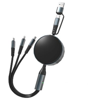 100W Retractable Multi Charging Cable 6A 3in2 MFi Certified iPhone 15 16 Car Charger Cord Retractable Cell Phone Charger with Type C/Micro USB/Lightning for Galaxy iPhone Android Pad MacBook 4FT