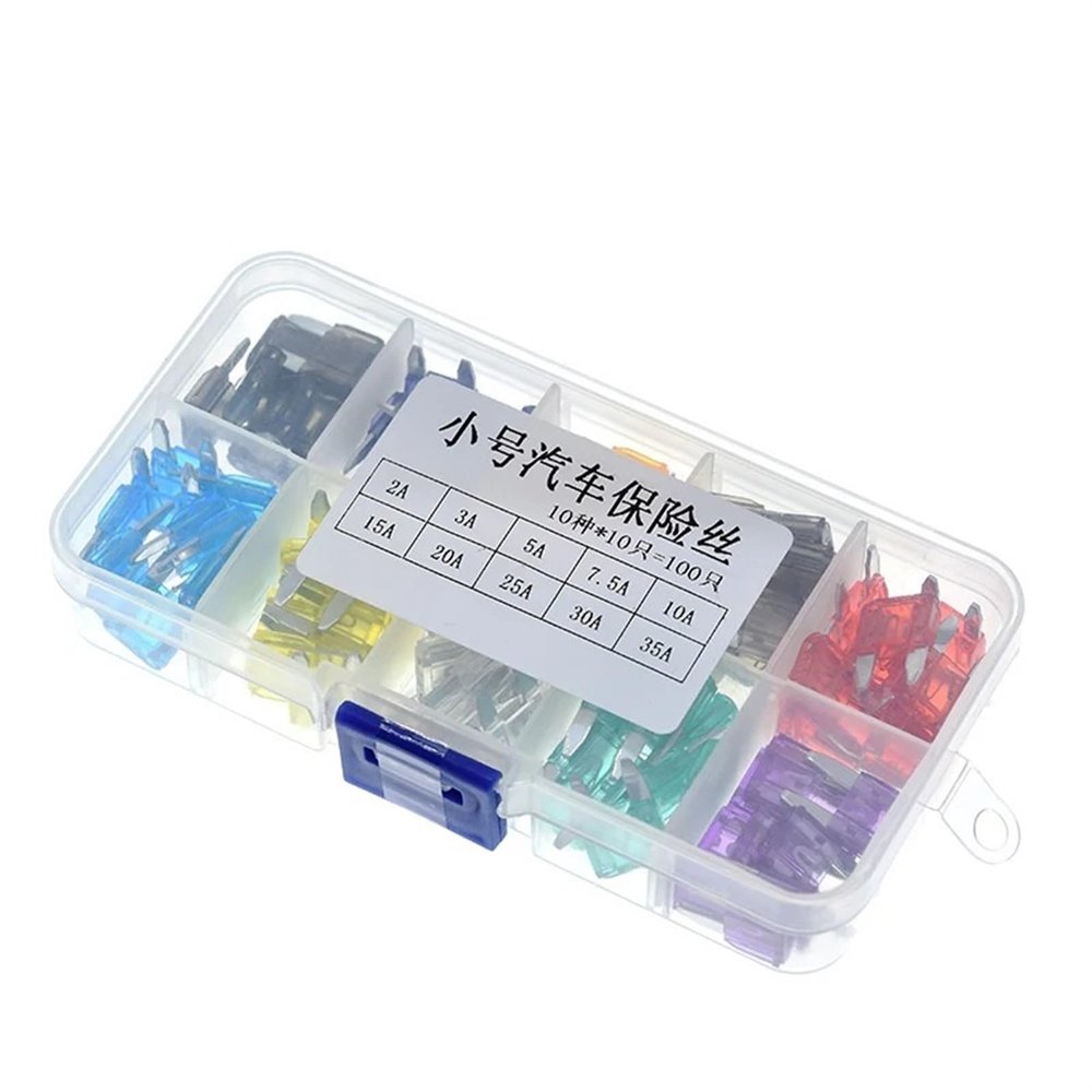 EDRIWYIM 100pcs/lot Car Auto Medium Size Standard Blade Fuse Box Plastic Box Assortment with 2A 3A 5A 7.5A 10A 15A 20A 25A 30A 35A Fuses