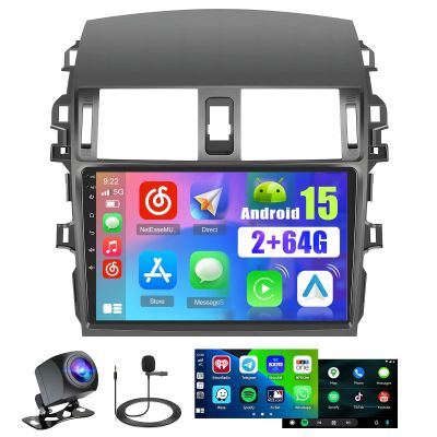 [2G+64G] Android 15 Car Radio Stereo for Toyota Corolla 2009-2013 with Wireless Carplay Android Auto, 9 inch Touch Screen Radio Bluetooth WiFi GPS FM