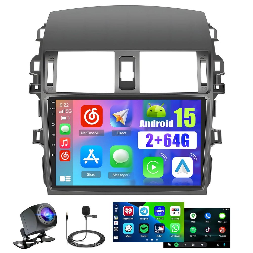 [2G+64G] Android 15 Car Radio Stereo for Toyota Corolla 2009-2013 with Wireless Carplay Android Auto, 9 inch Touch Screen Radio Bluetooth WiFi GPS FM