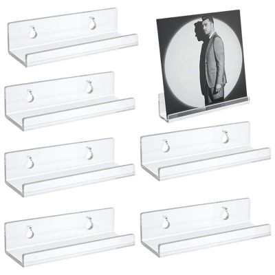 AEYSD-456 Vinyl Record Storage 6Pcs Wall Mount Vinyl Record Shelf, Clear Acrylic Album Record Display Holder, Record Storage Invisible Floating Shelves, 2 Types of Installation Record Crate