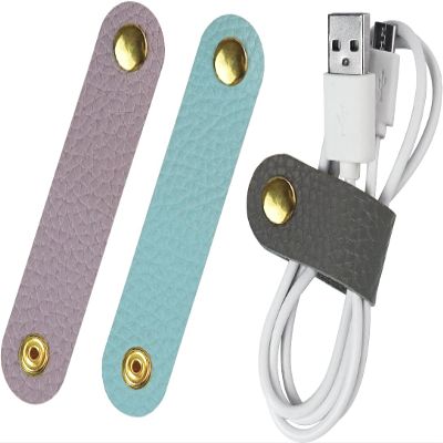 Carrotez (PU) Leather Cord Organizer, Cord Keeper Straps, Charging Cord Organizer - 3 pcs (Lavender/Mint/Charcoal)