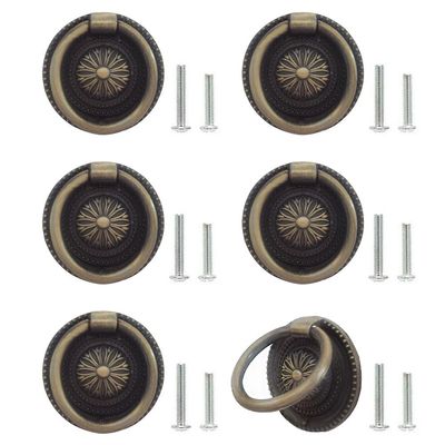 Sutfmwe Cabinet Ring Knob Pulls - Vintage Drawer Pulls - Drop Ring Drawer Pulls - Invisible Door Handle - Antique Rustic Cabinet Handles Knobs 6PCS (Bronze)