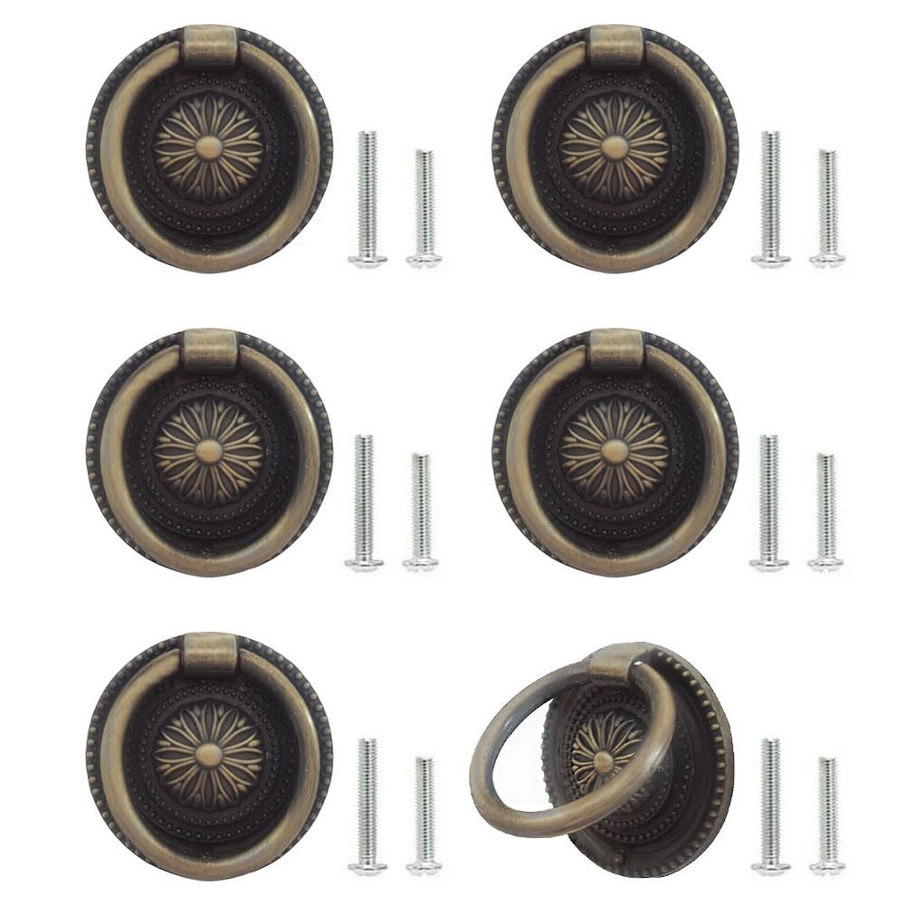 Sutfmwe Cabinet Ring Knob Pulls - Vintage Drawer Pulls - Drop Ring Drawer Pulls - Invisible Door Handle - Antique Rustic Cabinet Handles Knobs 6PCS (Bronze)