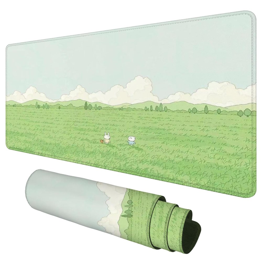 YUYAO Large Mouse Pad Cute Gaming Mouse Mat XXL Extended Green Grassland Landscapes Desktop Mausepad Kawaii Office Keyboard Desk Pads with Non-Slip Rubber Base(Size:70x30cm)