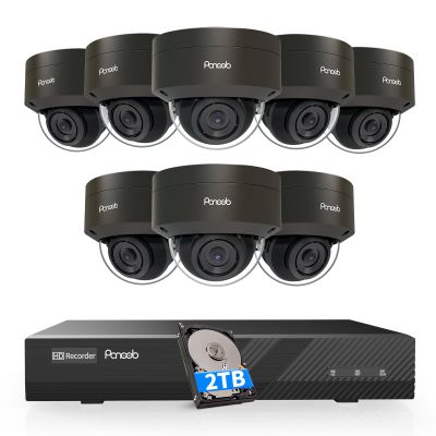 PANOOB Security Camera System PoE, 8PCS 5MP Wired IP IK10 Vandal-Proof PoE Dome Camera, AI Human Detection, Remote Access, 100ft IR Night Vision Built-in Mic, 4K 8CH NVR 2TB HDD, PD54B0808-5M