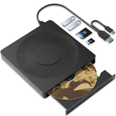 5 in 1 External DVD Player For Laptop with LightScribe DVD Burner CD Rom External CD/DVD Drive For PC Usb 3.0 External DVD Drive, DVD Reader Disc Player Fit for Windows XP/7/8/10/11 Mac Laptop Desktop