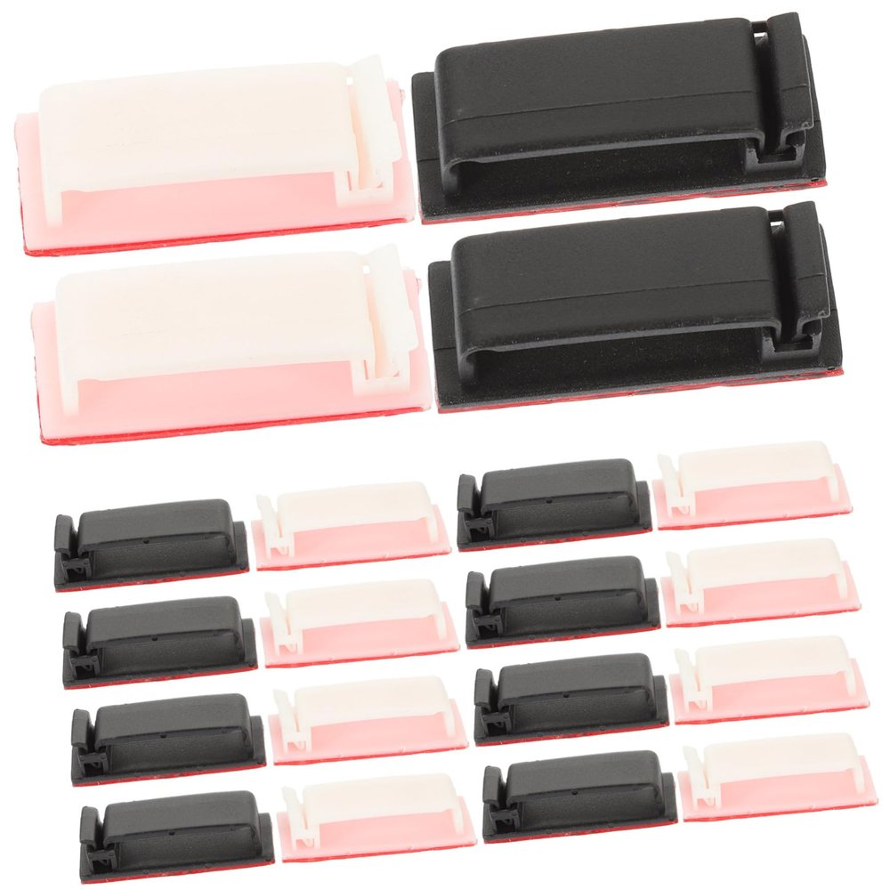 Mikinona 20pcs Cord Clips for Cable Management Self-Adhesive Wire Fixing Clips in Easy to Install Under Desk No Drilling Required for Organizing Cords at