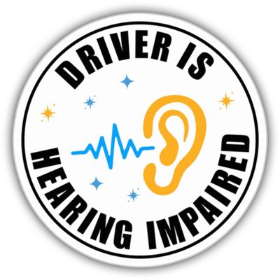 ZANEMIRU Hearing Loss Awareness Sticker Driver is Hearing Impaired stickers Driver Is Deaf stickers Hard of Hearing Circle Weather-Resistant Sticker for Water Bottles, Laptop, Window, Car Size 5""