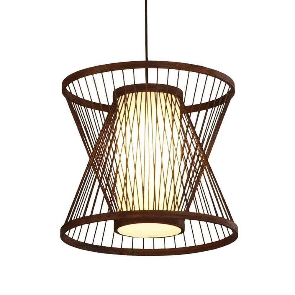TONFON Chinese Bamboo Art Chandelier Modern New Chinese Dining Room Pendant Light Coffee Color Zen Ceiling Light Fixture for Kitchen Island Living Room Bedroom Bedside Hallway Hanging Light (Color :