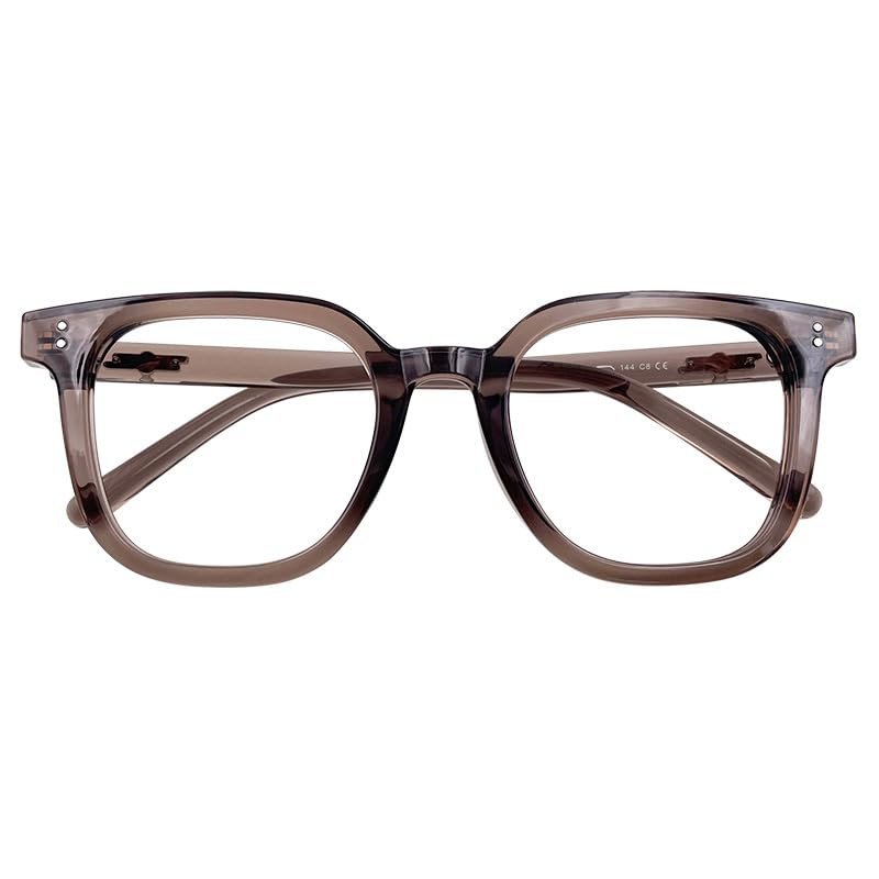 GLASAOTO Blue Light Reading Glasses for Women Men Oversized Square Frame Blocking Readers (Brown, 0)