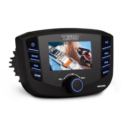 DS18 MRX300D Marine and Powersports Headunit TFT Screen Gorilla Glass, Water Resistant IPX6, 3 Zones, 4 Volts Output, RDS 4X50 Watts with DAB+ for Europe, Bluetooth Radio Receiver Weatherproof