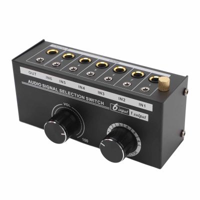 6 in 1 Out Audio Switcher with Volume Adjustment 20-20kHz Frequency Response Metal Shell for Preamplifier Turntable