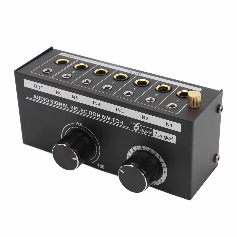 6 in 1 Out Audio Switcher with Volume Adjustment 20-20kHz Frequency Response Metal Shell for Preamplifier Turntable