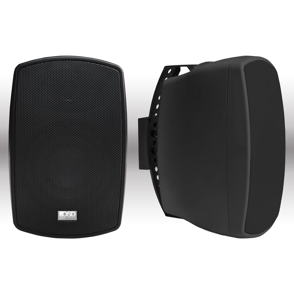 OSD Audio AP490 4" Outdoor Patio Speaker Pair, 60W RMS and 70V, IPX6 Weather Resistant, Full Motion Bracket, Black