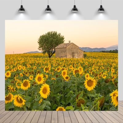 chnywork 10x6.5ft Sunflowers Field Backdrop Beautiful Rural Stone House Big Tree Natural Scenery Background for Sunflower Theme Birthday Party Decoration Kids Adults Portrait Photo Studio Props