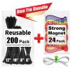 200 Pack Reusable Zip Ties + 24 Pack Magnetic Cable ties, Great for Bundling and Organizing view 1