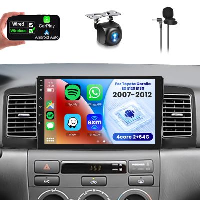 Car Radio Stereo for Toyota Corolla EX Screen 2007-2012[2G+64G] Android Wireless Carplay Android Auto 9 Touch Screen Bluetooth Car Audio,GPS,WiFi,FM/RDS,SWC+AHD Backup Camera for Corolla Radio