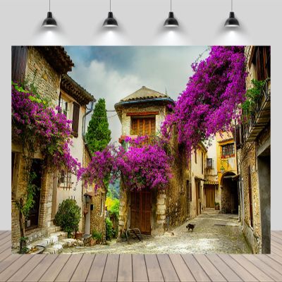 chnywork 5x3ft French Town Backdrop European Town Street Romantic Village Alley Blooming Flowers Background for European Travel Theme Wedding Party Decor Adult Lovers Portrait Photo Studio Props