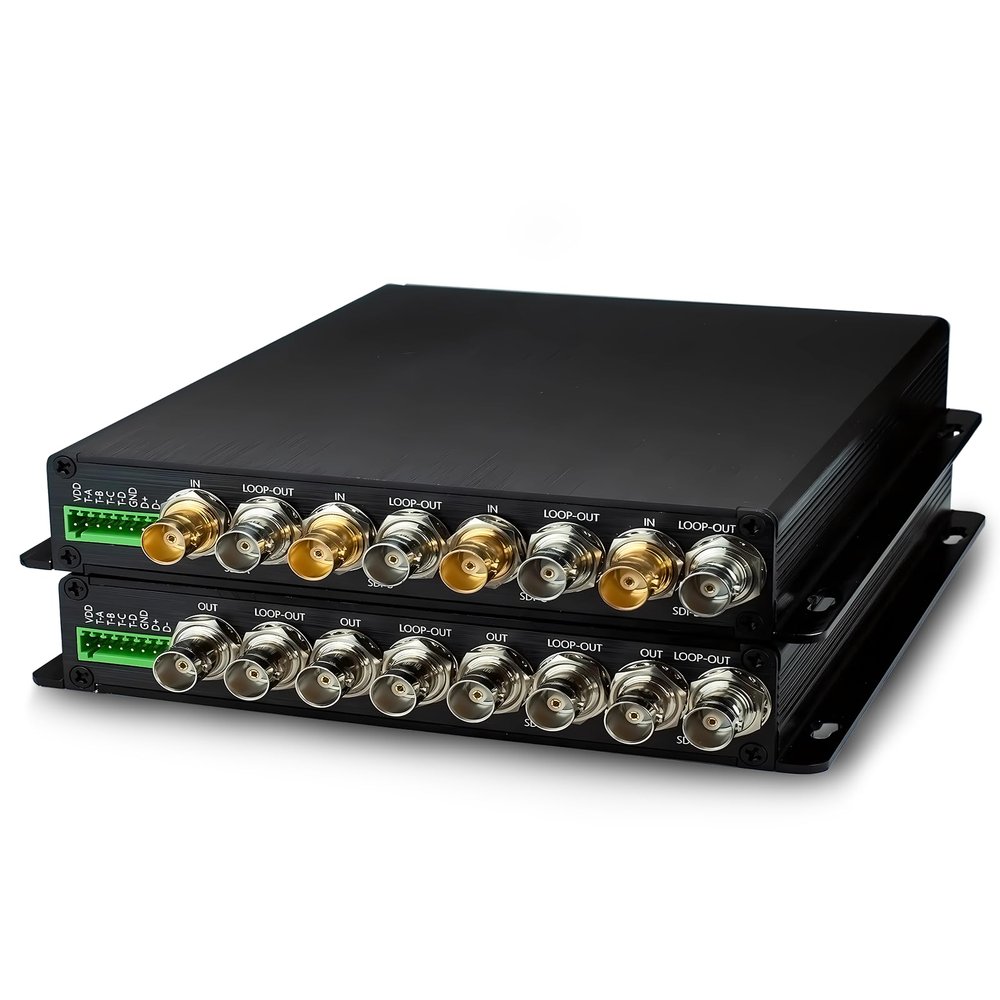 atroodac 3GHD SDI Fiber Converter 1080P Industrial Video Extender with Tally 4ch Loop Output and 3G-SDI to FC Optical Transceiver of Distances Up to 20km for Broadcast