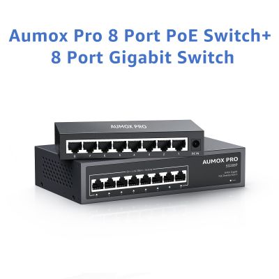 AUMOX PRO 8 Port PoE Switch+8 Port Gigabit Ethernet Unmanaged PoE Switch 120W/250W Network Switch