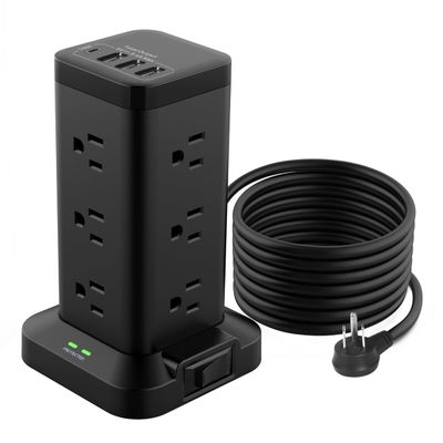BEVA Power Strip Tower with USB Ports, 6.5 FT Surge Protector Power Tower, 12 AC and 4 USB Ports, 6.5 FT Extension Cord with Multiple Outlets, Office Supplies Office Organization (Black)