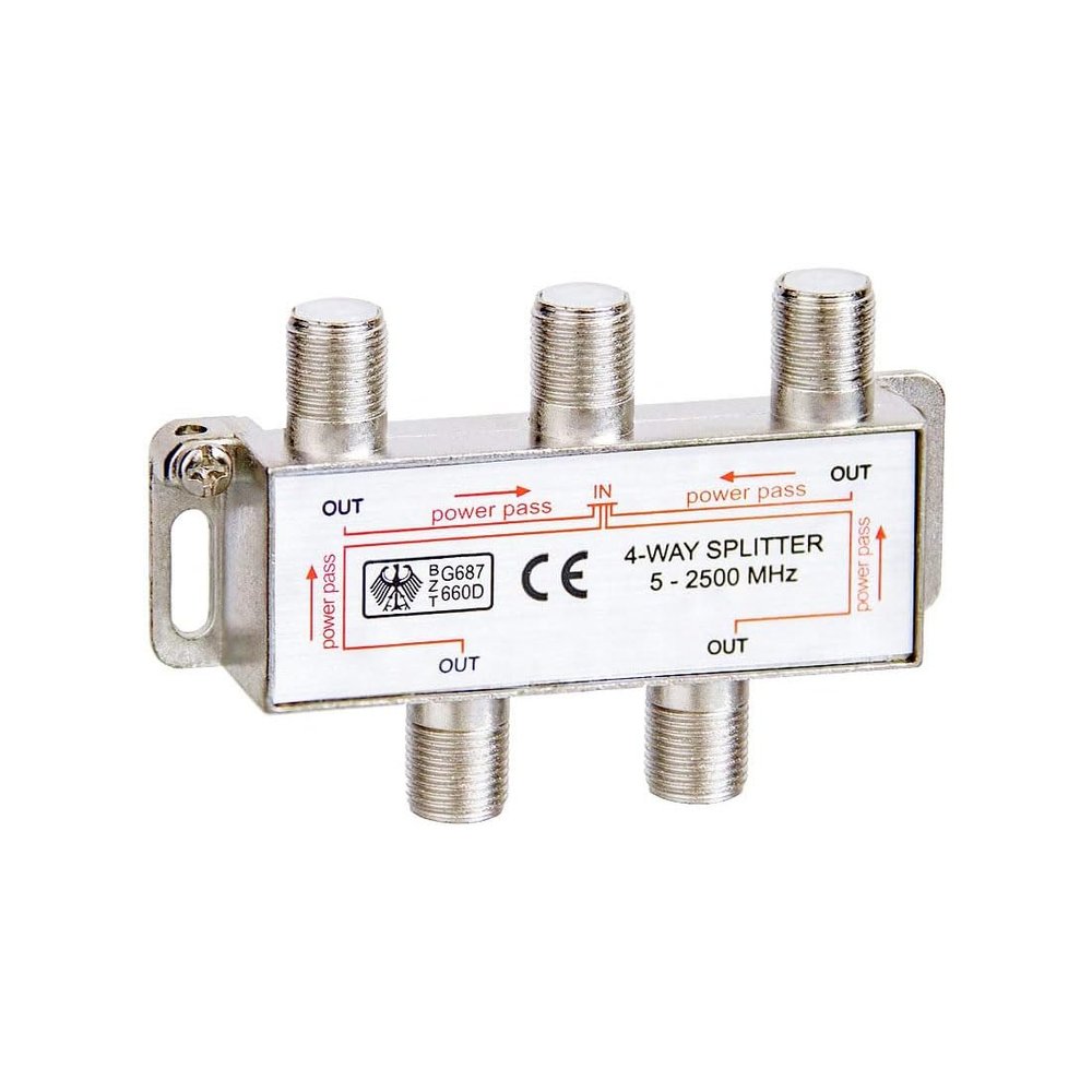 Woostars 4-Way Coaxial Cable Splitter (RG6 Compatible, F-Type, 5-2500MHz) Digital Signal Female Coax Splitter - Works with Satellite, Antenna, HDTV, Amplifier, CATV Cable TV