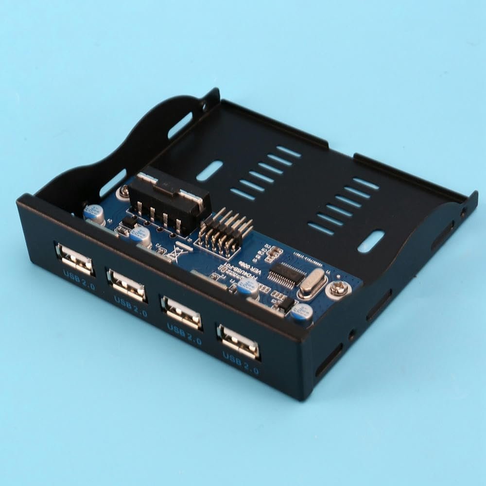 DirectNine Basics for 3.5 Inch Floppy Bay 4 Ports USB 2.0 Hub USB2.0 Front Panel Expansion Adapter Connector Bracket with 9Pin Cable for Desktop, 6924022953455