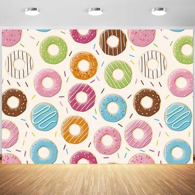 12x8ft Donut Backdrop Donut Birthday Sweet One Party Photography Background Colorful Donut Sprinkle Grow Up Baby Shower Party Decoration Supplies Photo Booth Props