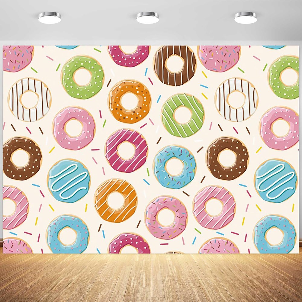 12x8ft Donut Backdrop Donut Birthday Sweet One Party Photography Background Colorful Donut Sprinkle Grow Up Baby Shower Party Decoration Supplies Photo Booth Props