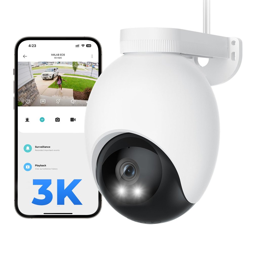 IMILAB EC6 3K Plug-in Security Camera Outdoor: Camera for Home Security w/Spotlight 360 Rotating Surveillance, Auto-Tracking Frontdoor/Backyard Cam, 2.4Ghz WiFi, 24/7 Recording, No Monthly Fee