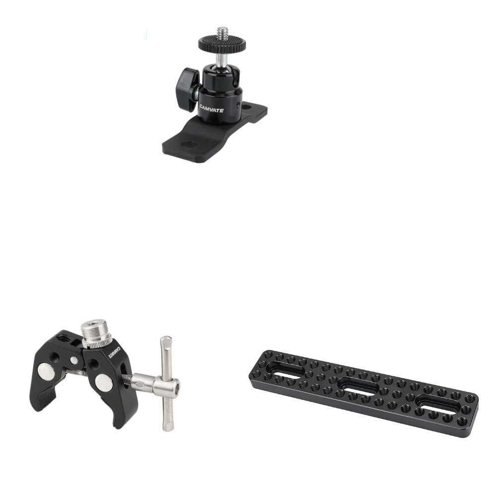CAMVATE 1/4"-20 Ball Head with Bottom Mount + Long Cheese Plate + Crab clamp